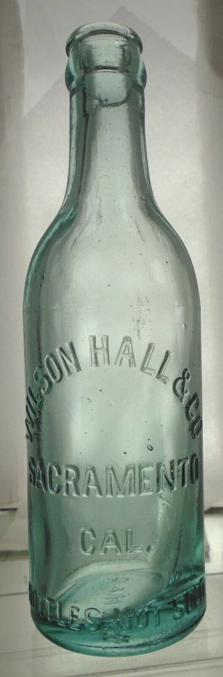 Wilson Hall Sacramento,  California Antique Tooled Crown Top Soda Water Bottle.