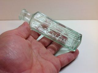 Antique 6 Sided Poison Embossed Aqua Not To Be Taken Poison Bottle.