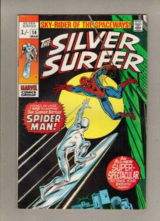 Silver Surfer 14_march 1970_very Fine,  _spider - Man_silver Age Marvel_uk