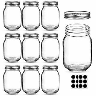 16 Oz Mason Jars Glass Wide Mouth Canning Jars With Airtight Lids & Band 10 Pack