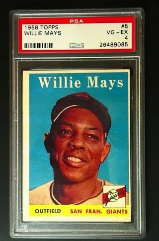 1958 Topps 5 Willie Mays San Francisco Giants Hof Baseball Card Psa 4 Vg - Ex