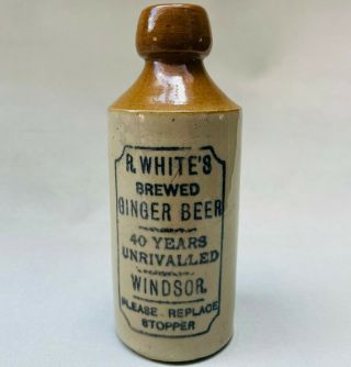 Antique R Whites Of Windsor Salt Glazed Stoneware Ginger Beer Bottle