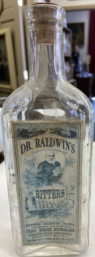 Dr.  Baldwin’s Tonic Bitters Paper Labeled Vintage Debility And Pain Bottle