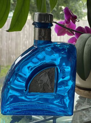 Empty Aha Toro Blue Agave Tequila Glass Bottle 750 Ml W/faux Pewter Accents Cork