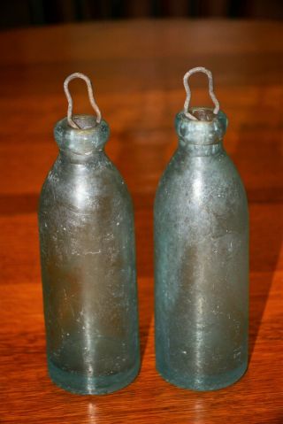 2 Vintage Aqua Gravitating Stopper Soda Bottles,  John Matthews York