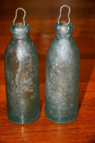 2 Vintage Aqua Gravitating Stopper Soda Bottles,  John Matthews York 2