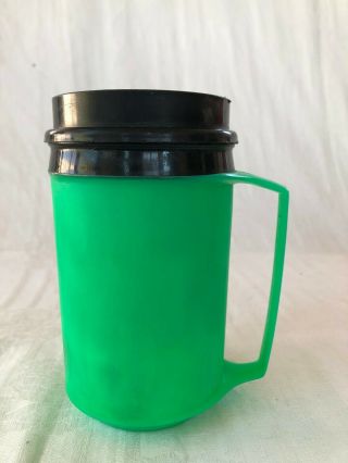 Vtg Aladdin Double Thermal Insulated Hot/cold Mug/cup Green Black Lid 12 Oz.