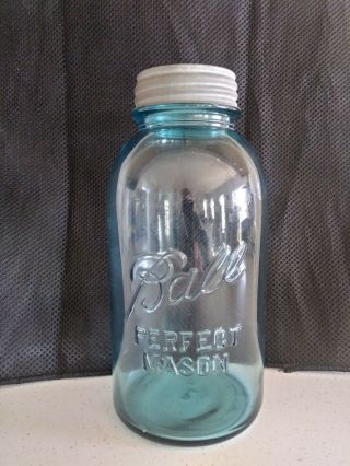 1923 - 1933 Blue Ball Perfect Mason 1/2 Gallon Canning Jar With Zinc/lid