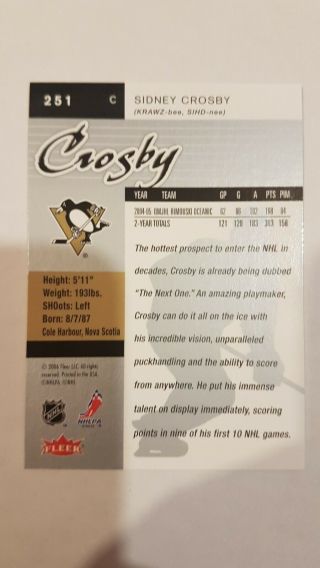 2005 - 06 Fleer Ultra Sidney Crosby Rookie Card 251 2