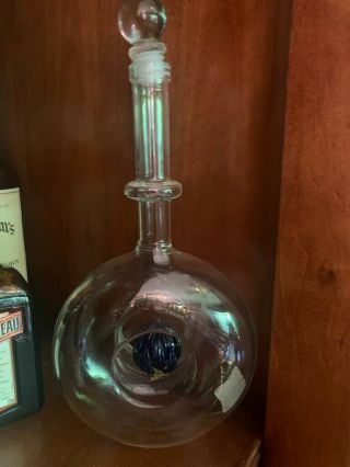 Esperanto Selection Anejo Empty Tequila Bottle Hand Blown Blue Glass Cactus Art