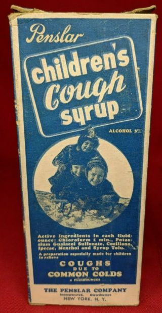 RARE VINTAGE ANTIQUE MEDICINE BOTTLE PENSLAR Penslar Children ' s Cough Syrup 2
