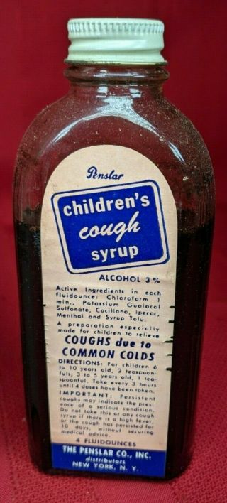 RARE VINTAGE ANTIQUE MEDICINE BOTTLE PENSLAR Penslar Children ' s Cough Syrup 3