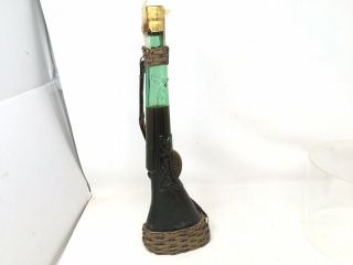 Vintage Glass Wine Bottle Rifle Shaped Green Glass Bottle W/ Basket Base Strap 2