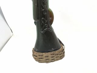 Vintage Glass Wine Bottle Rifle Shaped Green Glass Bottle W/ Basket Base Strap 3