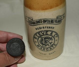 Vintage Rare Ginger Beer,  Margate,  (reeve & Co) Stoneware Bottle,  Mudlarking