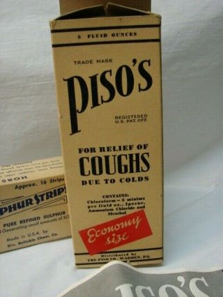 VINTAGE NOS BROWN FULL BOTTLE OF PISO ' S COUGH SYRUP & SULPHUR 3