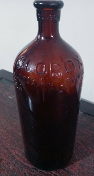 Vintage Clorox 16oz Amber Glass Bottle Antique Brown 8 " Tall