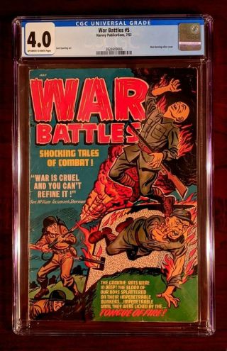 War Battles 5 Cgc 4.  0 Vg Harvey Golden Age Pre Code War Comic Book - July 1952