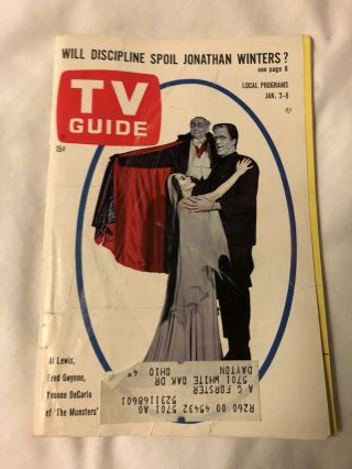 Rare - Vintage 1965 614 Jan.  2 - 8 Ohio Tv Guide - Munsters Herman,  Lily & Grandpa