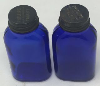 2 Vintage Cobalt Blue Embossed Bottom Phillips Milk Of Magnesia Tablet Bottle 4 "