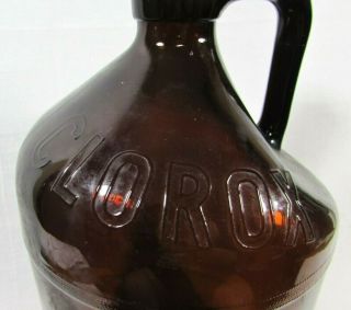 Vintage Amber Brown Glass Embossed Clorox Gallon Bottle Handle Lid 2