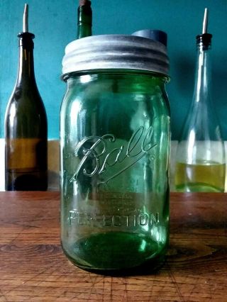 Ball Green Quart Mason Jar American Heritage With Antique Wide Mouth Zinc Lid
