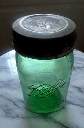 BALL Green Quart Mason Jar AMERICAN HERITAGE with Antique Wide Mouth ZINC Lid 2