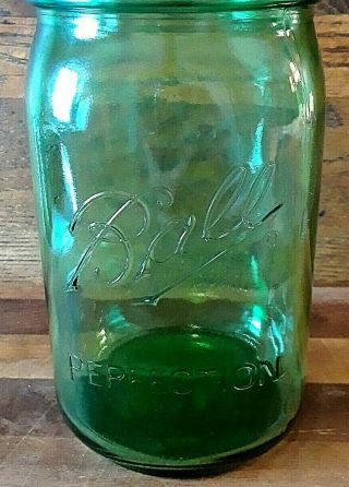 BALL Green Quart Mason Jar AMERICAN HERITAGE with Antique Wide Mouth ZINC Lid 3