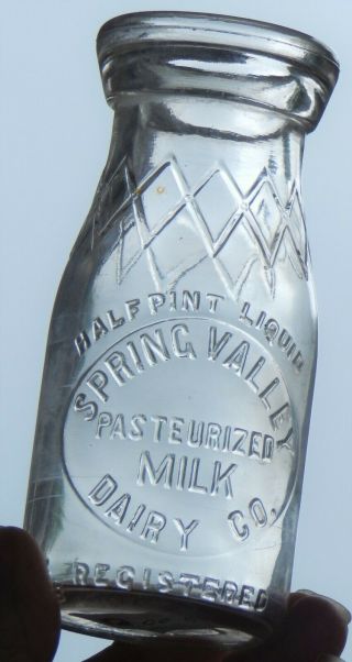 Spring Valley Dairy Co.  Ill Il Embossed Half Pint Milk Bottle