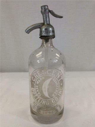 Vintage Crescent Bottle Co Inc Newark Nj 26 Oz.  Clear Glass Seltzer Bottle