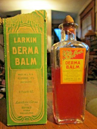 1920 ' s Larkin Co.  Bottle w/ Label/ Contents /Box - - Medicine DERMA BALM Buffalo NY 2