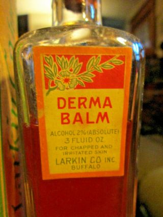 1920 ' s Larkin Co.  Bottle w/ Label/ Contents /Box - - Medicine DERMA BALM Buffalo NY 3