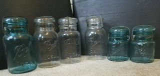 6 Old Ball Mason Jars,  Blue And Clear,  Quarts And Pints With Lids