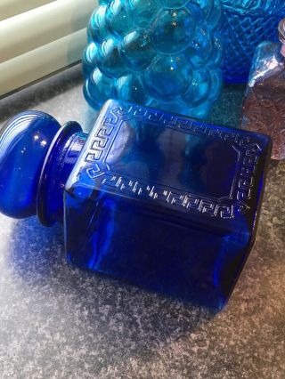 Vintage Mid Century Cobalt Blue Glass Apothecary Bubble Lid Storage Jar 60’s70’s