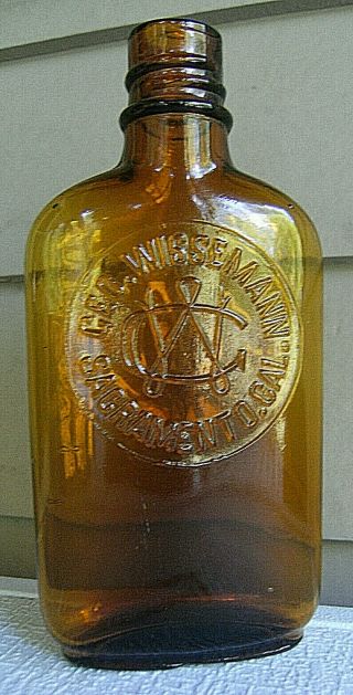 Geo.  Wissemann Sacramento,  Cal.  Whiskey Bottle (empty) Wow Flask