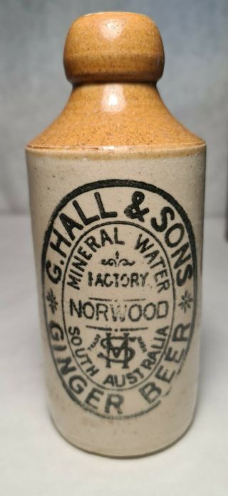 G.  Hall & Sons Norwood South Australia Ginger Beer Stoneware Bottle