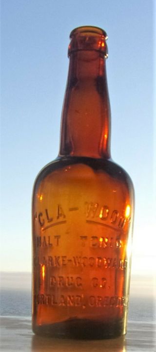 Great Portland,  Oregon,  Amber Druggist Bottle,  Clarke - Woodward Drug Co.