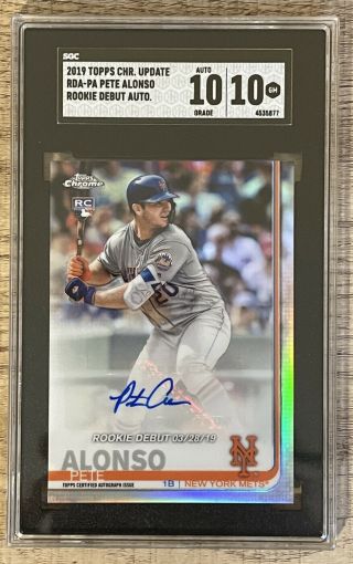 2019 Pete Alonso Rookie Topps Chrome Refractor Auto Sgc 10 Mets Gem Update