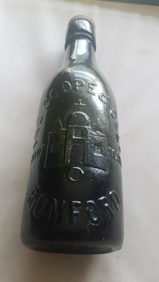 Ind Coope & Co Romford Beer Bottle Pictorial Church " Heavy Embossed " Pic Stopper