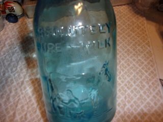 Vintage Blue Quart Milk Bottle,  Thatchers Dairy,  Bottle Patent 1884
