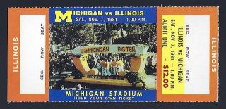 1981 Ncaa Illinois Illini @ Michigan Wolverines Full Football Ticket