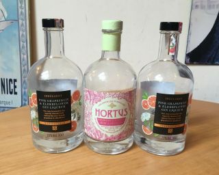 3 X Empty Gin Liqueur 50cl Glass Bottles (2 X Co - Op,  1 X Hortus) Height 19.  7cm
