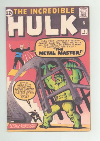 INCREDIBLE HULK 6 0.  5 COVERLESS 1ST METAL MASTER DITKO OW PAGES 1963 3