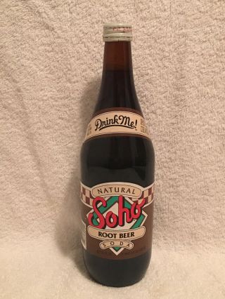 Rare Full 23oz Soho Root Beer Paper Label Soda Bottle