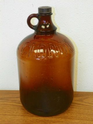 Vintage Clorox Gallon Brown Amber Glass Measuring Bottle Jug Laundry