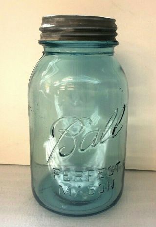 Vintage Blue Ball Perfect Mason Jar 13 Quart Jar W/zinc Lid 1923 - 1933