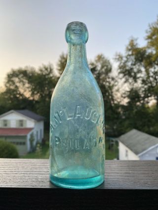 Ann Mclaughlin Phila Pa Squat Blob Pony Soda Bottle 1860s Blown Beer