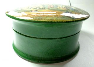 A Pratt ware coloured pot lid and base,  the base with malachite finish 2