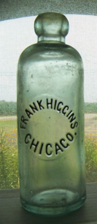 Chicago Illinois Higgins Emb Slug Plate Hutchinson Soda Bottle Hutch Il 0305