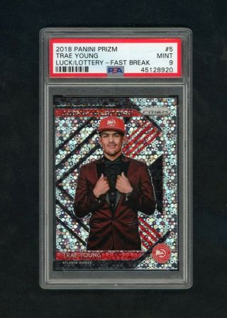 2018 Panini Prizm Trae Young 5 Luck Of The Lottery Fast Break Psa 9
